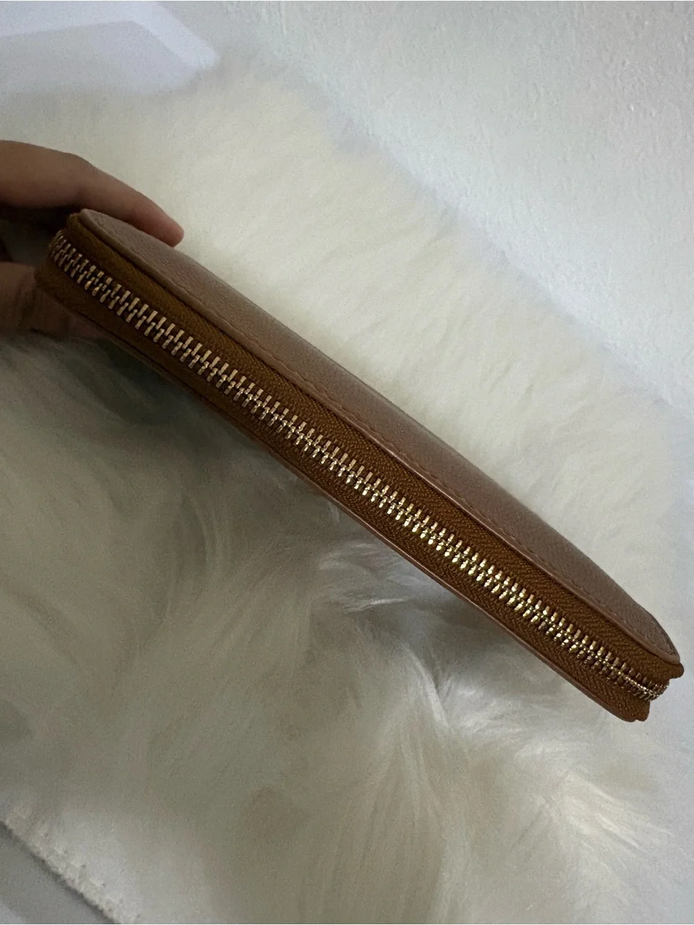 Tory Burch Caramel Brown Leather Zip-Around Wallet with Gold Logo